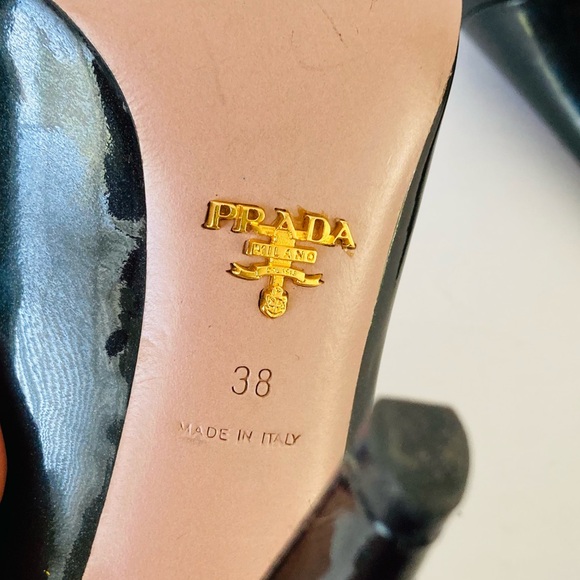 Prada Peep Toe Open Toe Black Patent Leather Pumps Heels - Picture 14 of 15